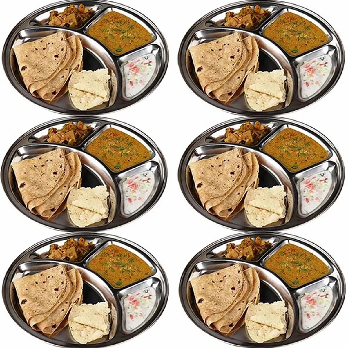 Stainless Steel 4 Chamber Lunch & Dinner Plate ( 6 Pcs )
