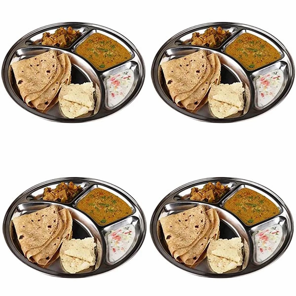 Stainless Steel 4 Chamber Lunch & Dinner Plate ( 4 Pcs )