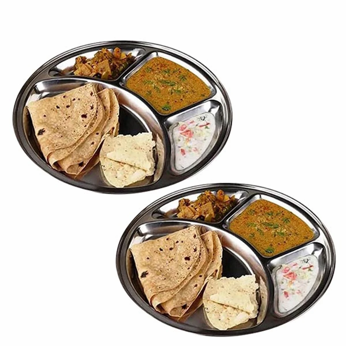 Stainless Steel 4 Chamber Lunch & Dinner Plate ( 2 Pcs )